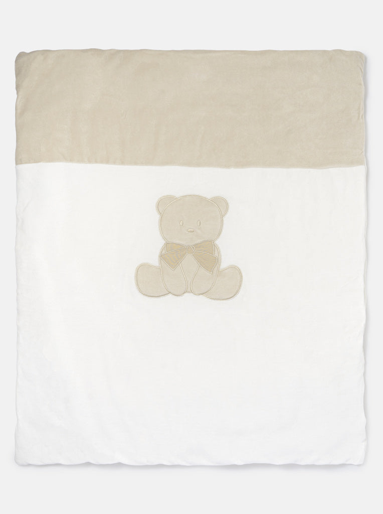 Baby Soft Fleece Pram Duvet with Teddy Applique in Gift Box - Beige