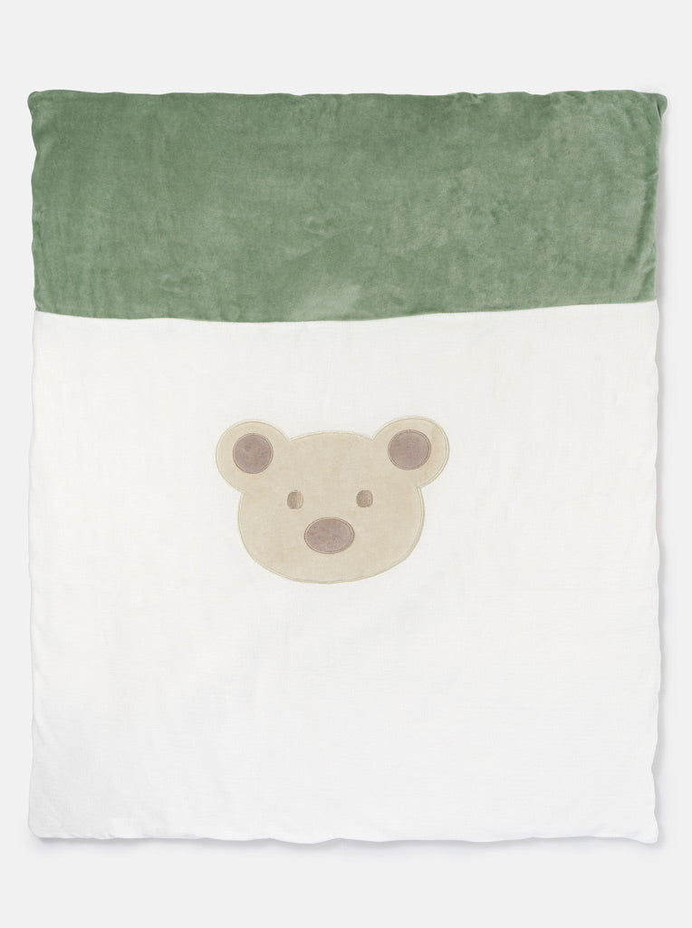 Baby Soft Fleece Pram Duvet with Teddy Face Applique in Gift Box - Mint Green