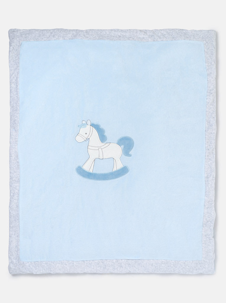 Baby Soft Fleece Pram Duvet with Rocking Horse Applique in Gift Box - Baby Blue