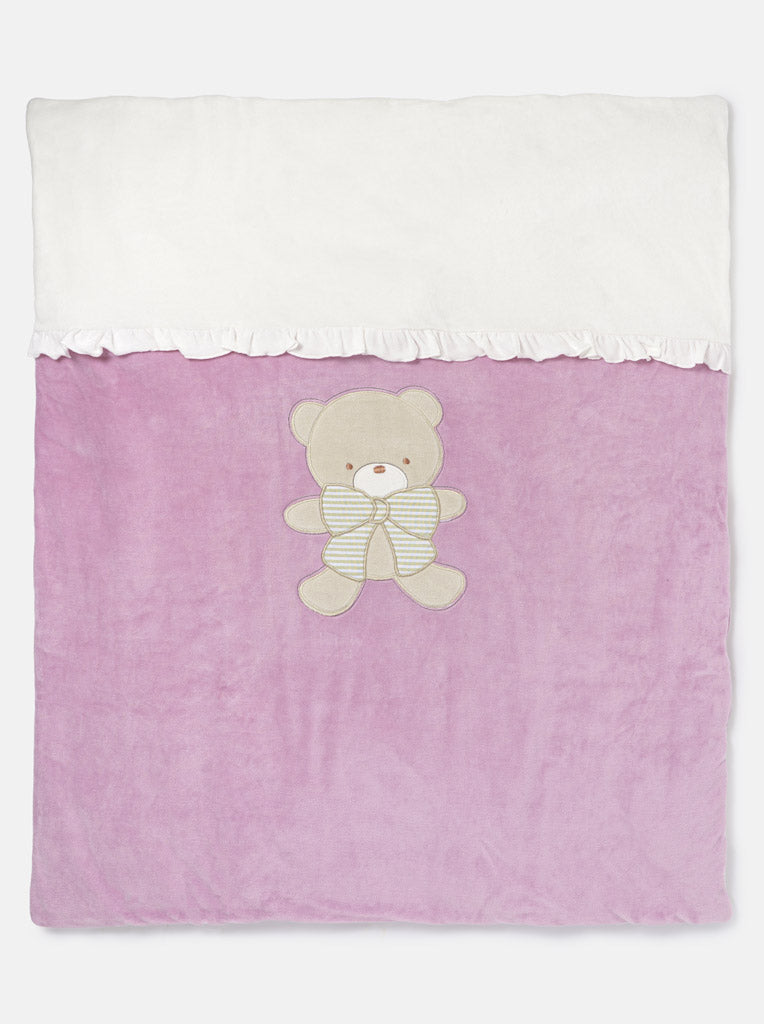 Baby Soft Fleece Pram Duvet with Teddy Applique in Gift Box - Dusty Pink