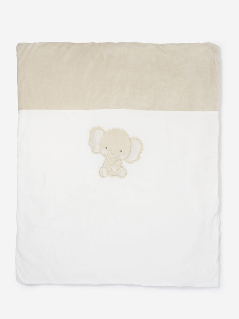 Baby Soft Fleece Pram Duvet with Elephant Applique in Gift Box - Beige