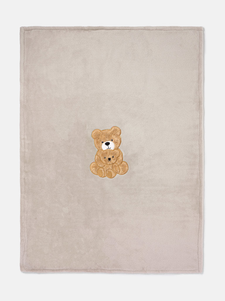 Baby Soft Fleece Blanket with Teddy Embroidery in Gift Box - Beige