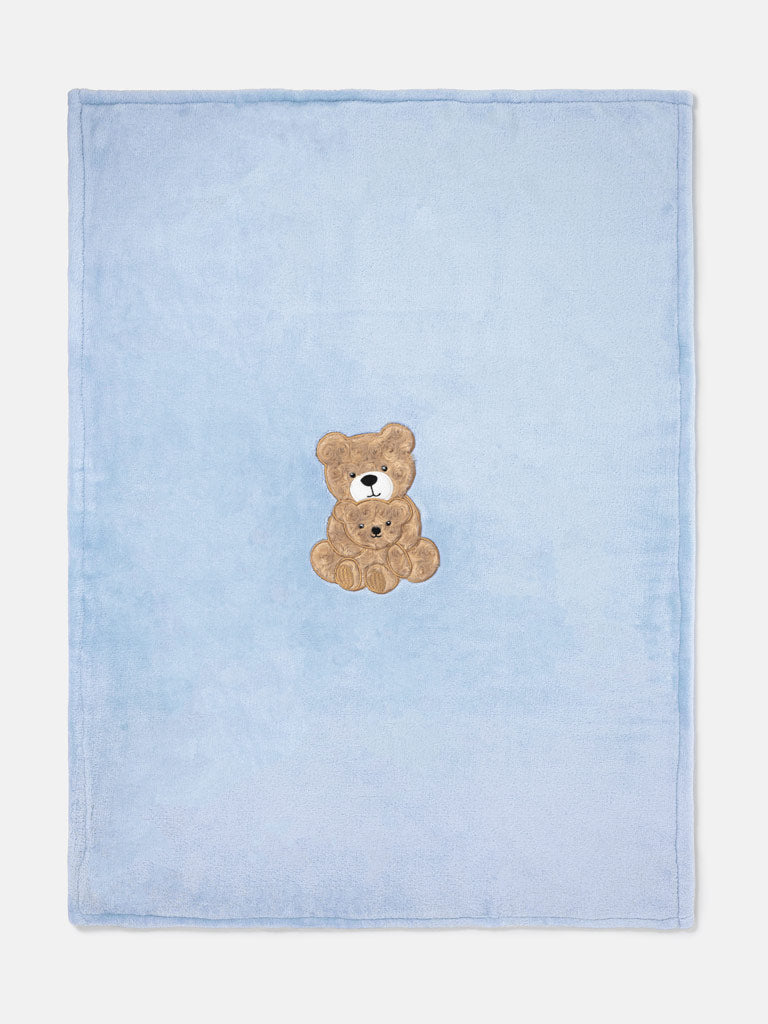 Baby Soft Fleece Blanket with Teddy Embroidery in Gift Box - Baby Blue