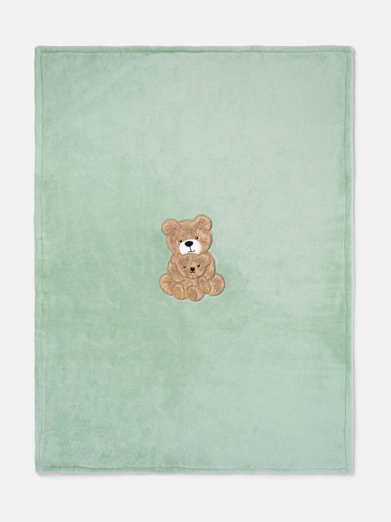 Baby Soft Fleece Blanket with Teddy Embroidery in Gift Box - Mint Green