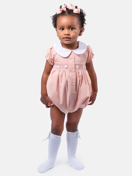 Baby Girl Reina Collection Spanish Smocked Romper - Peach