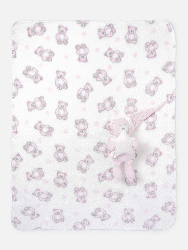 Baby Fleece Blanket & Star Teddy Plush Gift Set - Baby Pink