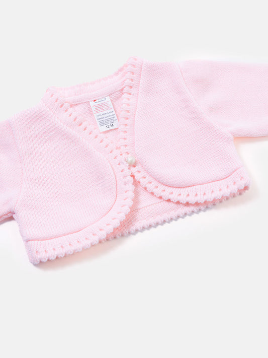 Luxury Baby Girl SHORT Bolero with Button - Pink