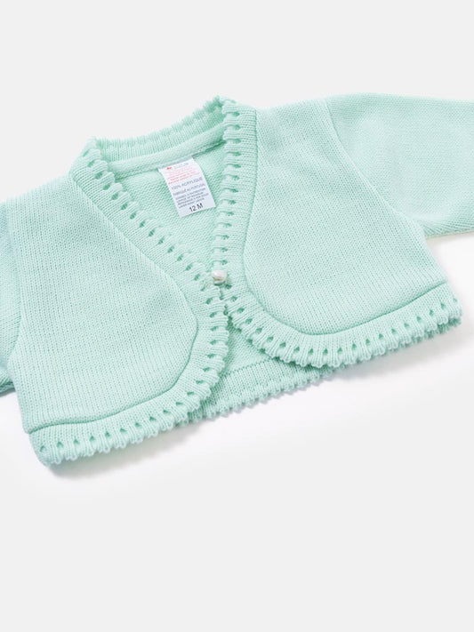 Luxury Baby Girl SHORT Bolero with Button - Mint