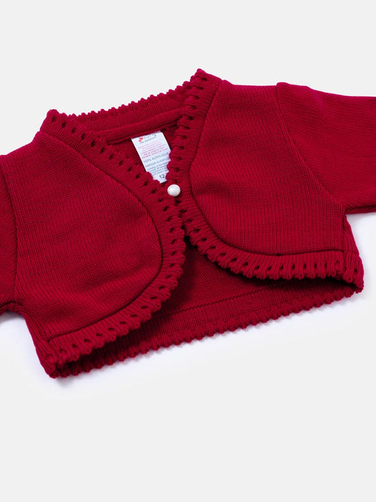 Luxury Baby Girl SHORT Bolero with Button - Red