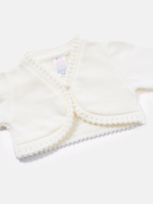 Luxury Baby Girl SHORT Bolero with Button - White
