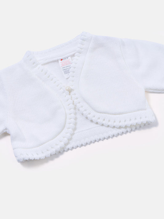 Luxury Baby Girl SHORT Bolero with Button - White