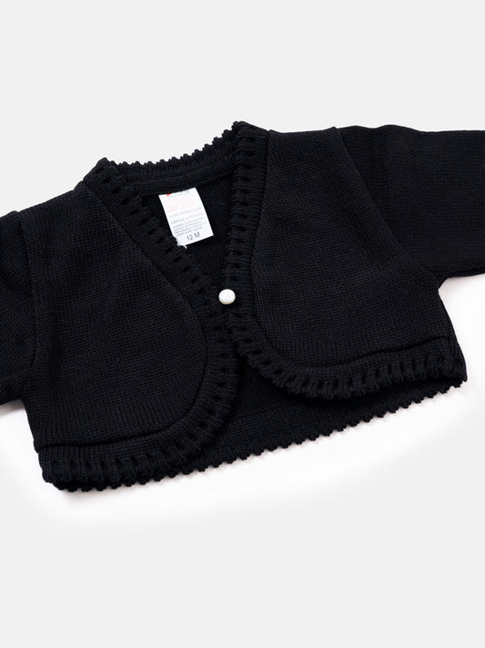 Luxury Baby Girl SHORT Bolero with Button - Black