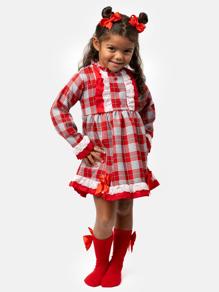 Baby Girl Feliz Collection Tartan Dress - Red & Grey