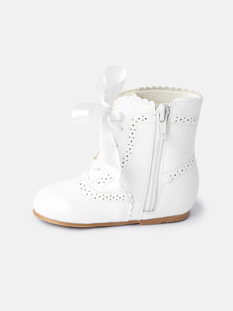 Baby Girl M&B Brogue Detail Boots with Satin Laces - Ivory/White