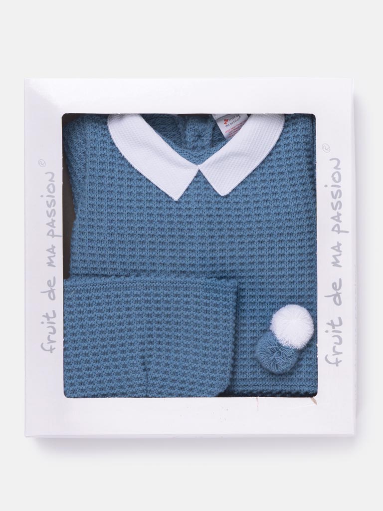 3-Piece Baby Boy Waffle Knit Gift Box Set - Blue
