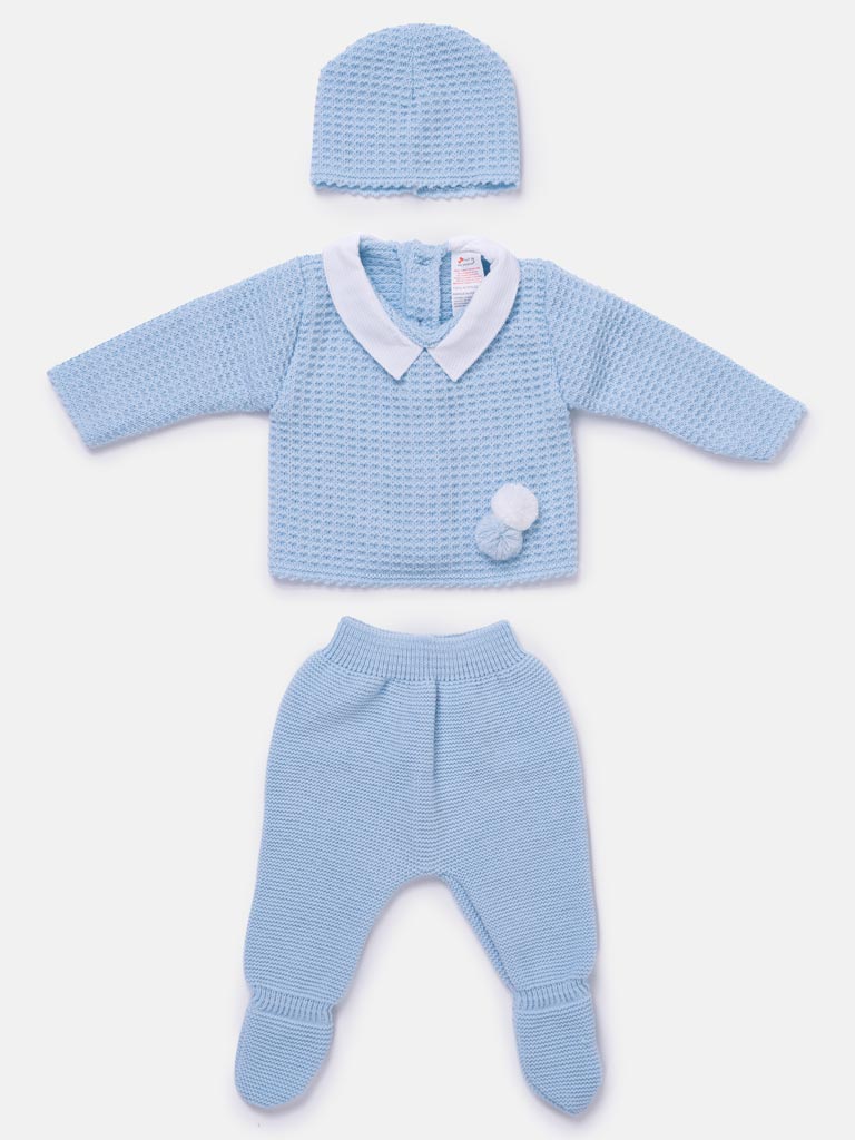 3-Piece Baby Boy Waffle Knit Gift Box Set - Baby Blue