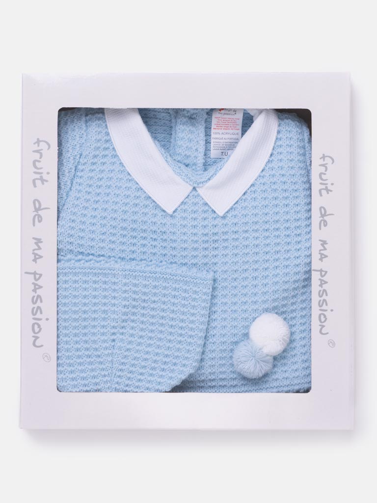 3-Piece Baby Boy Waffle Knit Gift Box Set - Baby Blue