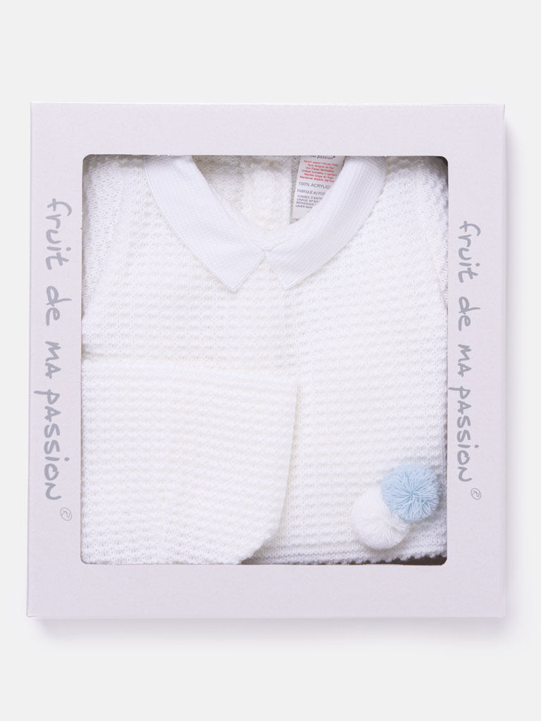 3-Piece Baby Boy Waffle Knit Gift Box Set - White