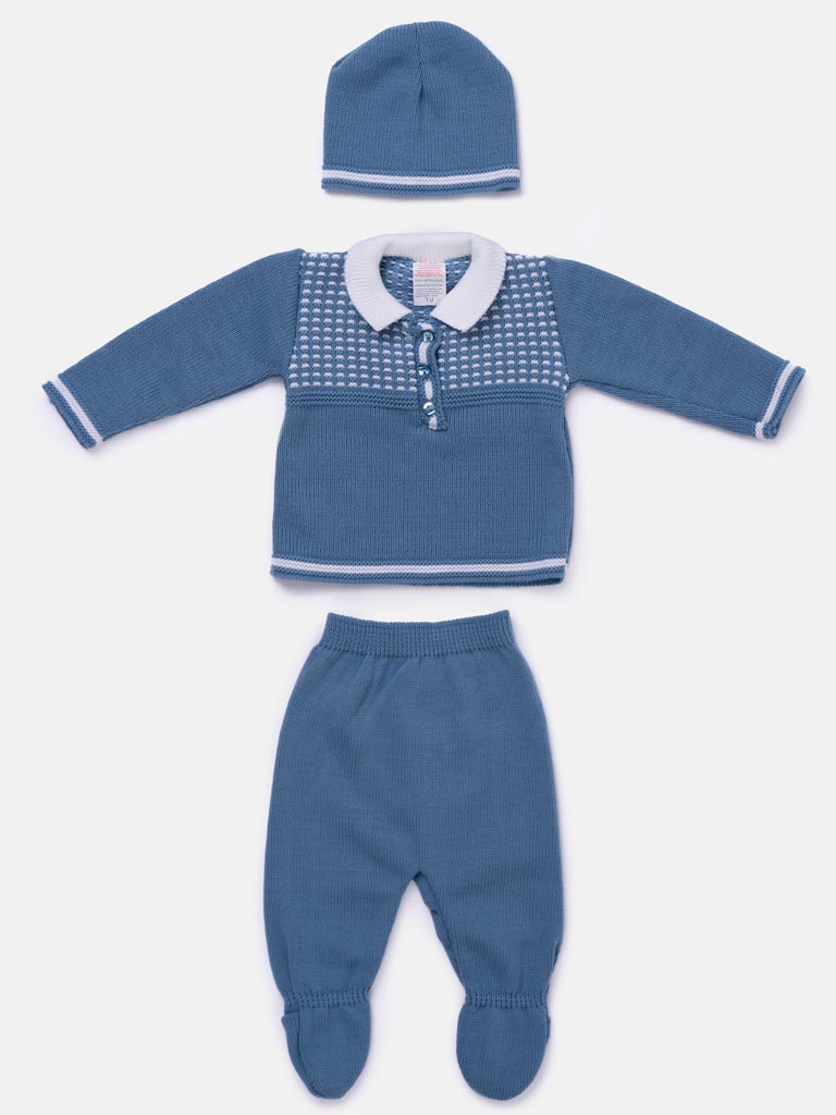 3-Piece Baby Boy Elegant Knit Gift Box Set - Blue