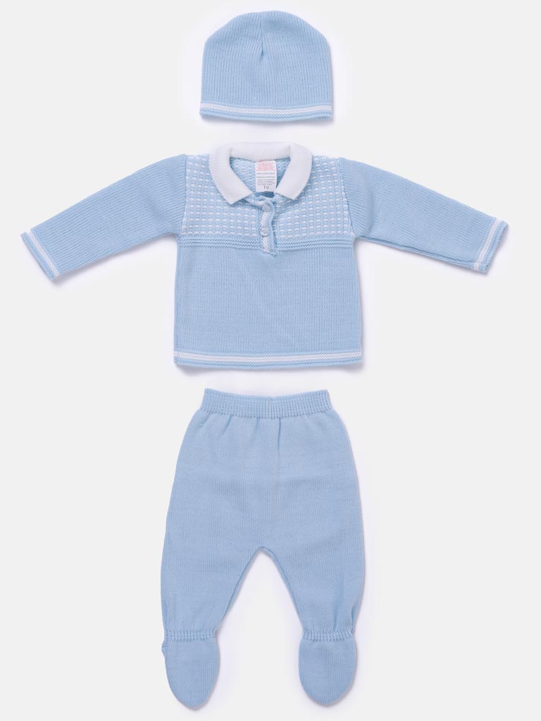 3-Piece Baby Boy Elegant Knit Gift Box Set - Baby Blue