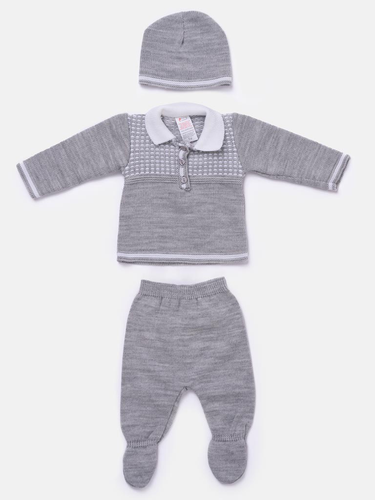 3-Piece Baby Boy Elegant Knit Gift Box Set - Grey