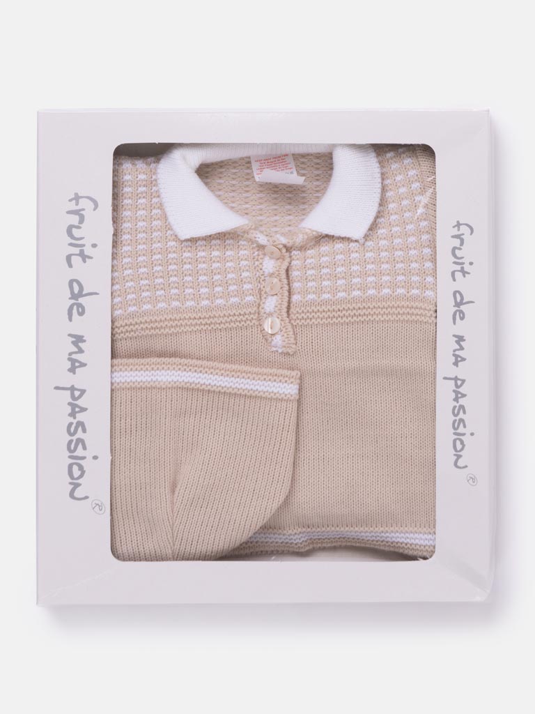 3-Piece Baby Boy Elegant Knit Gift Box Set - Beige
