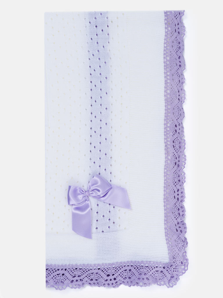 Baby Open Dot Knitted Spanish Blanket with Bow - White & Purple