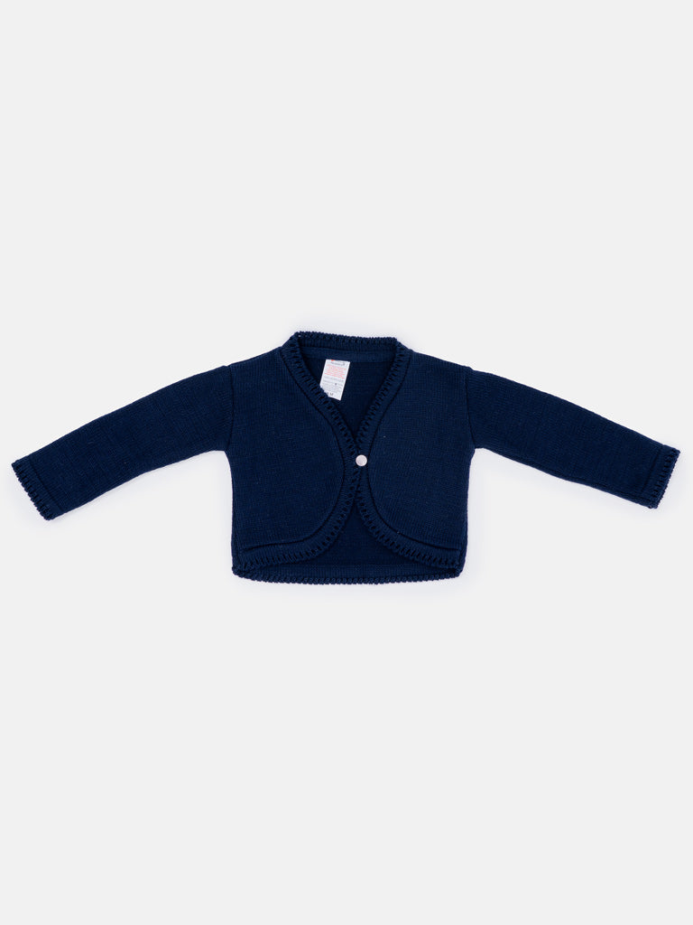 Luxury Baby Girl MEDIUM Bolero with Button - Navy