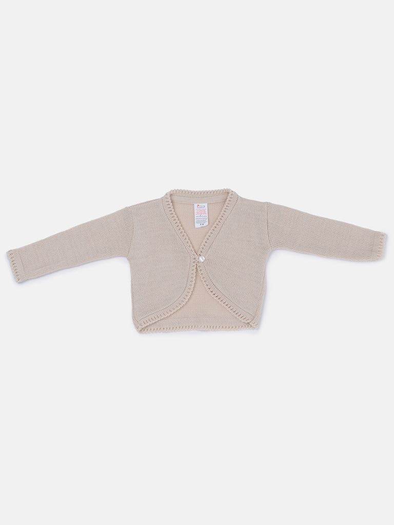Luxury Baby Girl SHORT Bolero with Button - Beige
