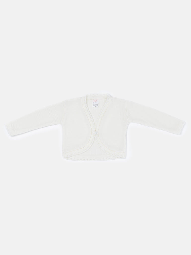 Luxury Baby Girl MEDIUM Bolero with Button - White