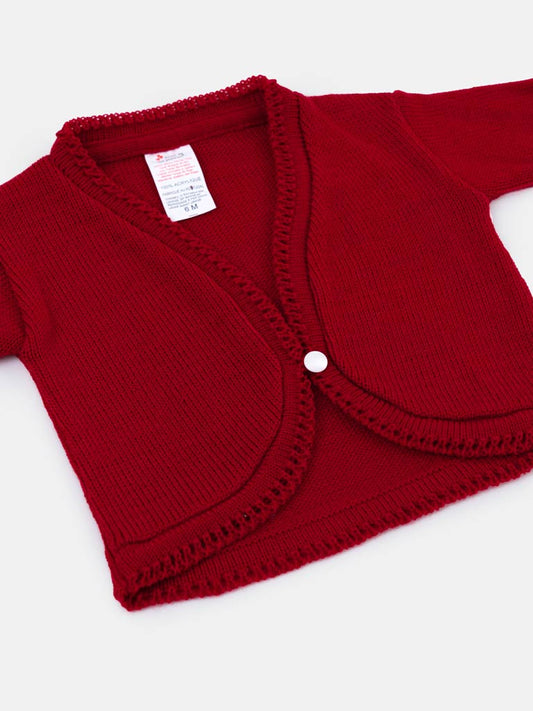 Luxury Baby Girl MEDIUM Bolero with Button - Red
