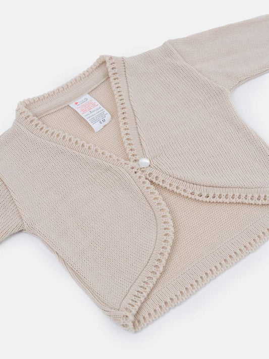 Luxury Baby Girl MEDIUM Bolero with Button - Beige
