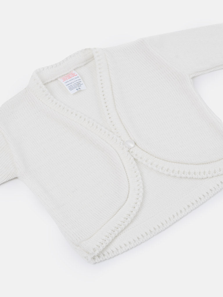 Luxury Baby Girl SHORT Bolero with Button - White
