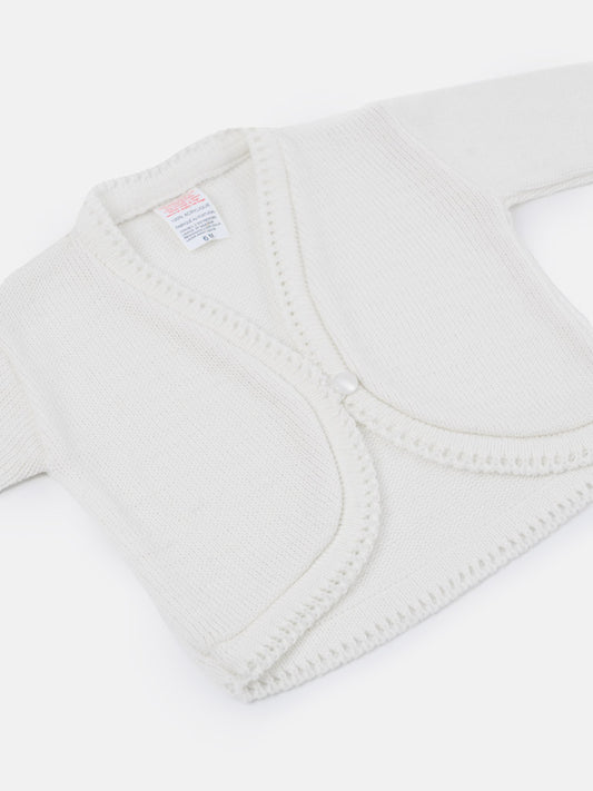 Luxury Baby Girl MEDIUM Bolero with Button - White
