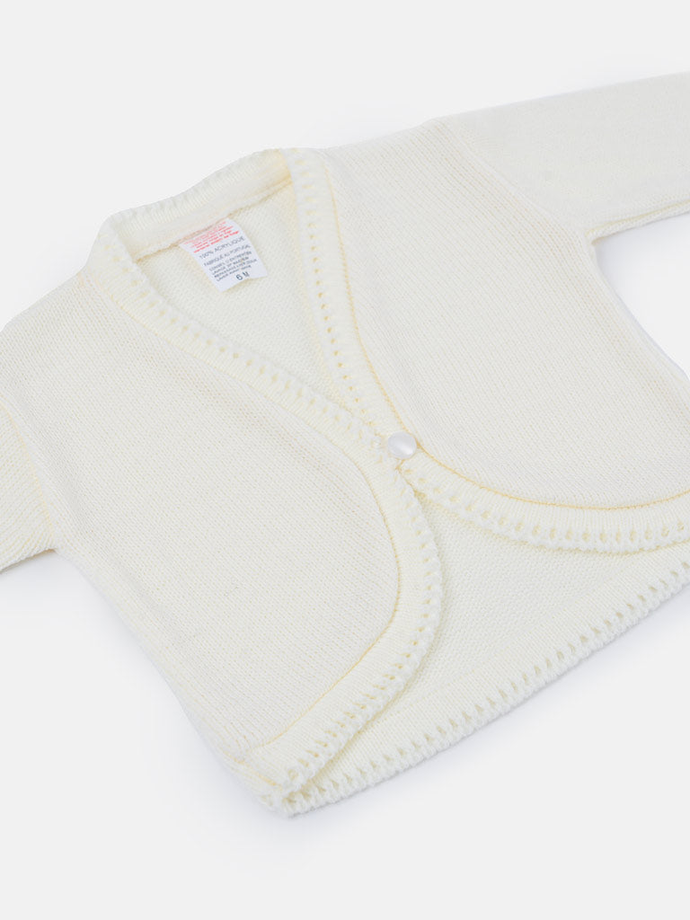 Luxury Baby Girl MEDIUM Bolero with Button - Ivory