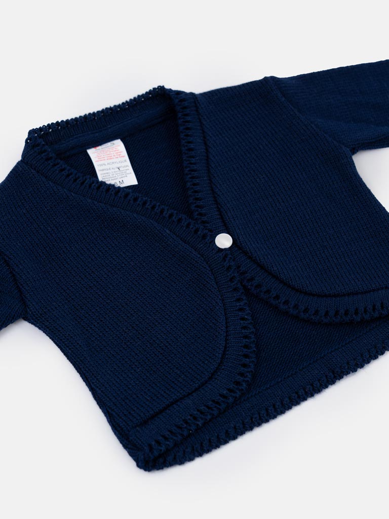 Luxury Baby Girl SHORT Bolero with Button - Navy