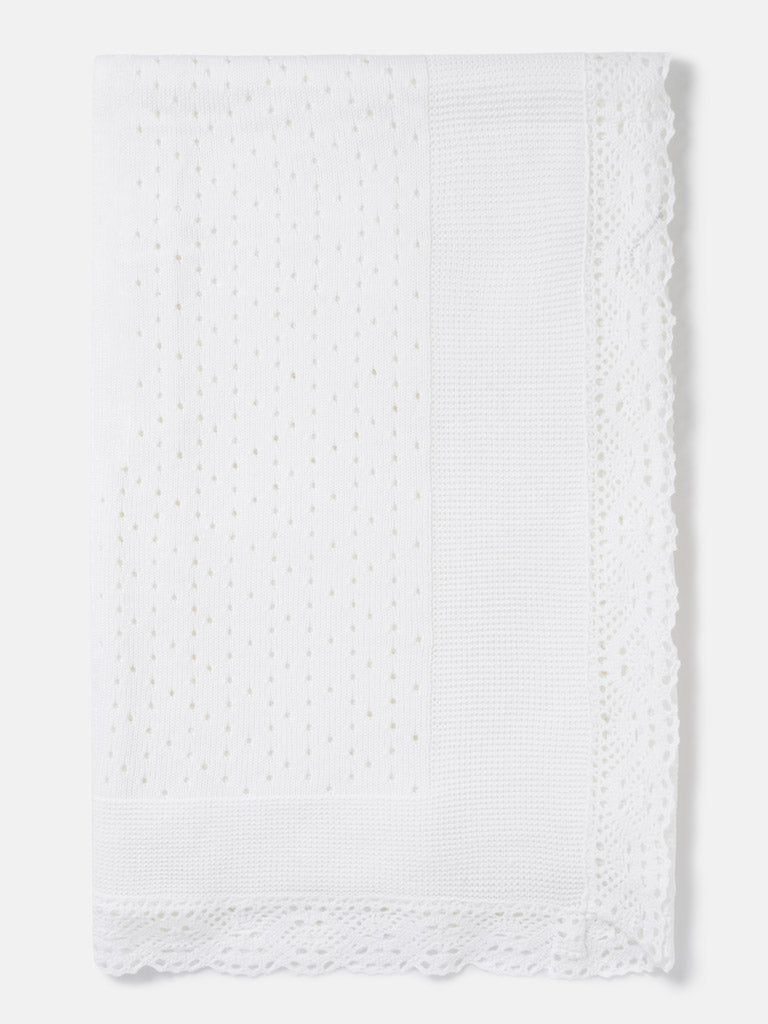 Baby Open Dot Knitted Spanish Blanket - White