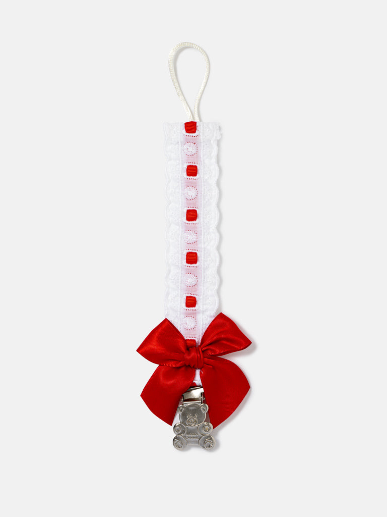 Baby Dummy Clip with Lace Detail & Satin Bow - Red