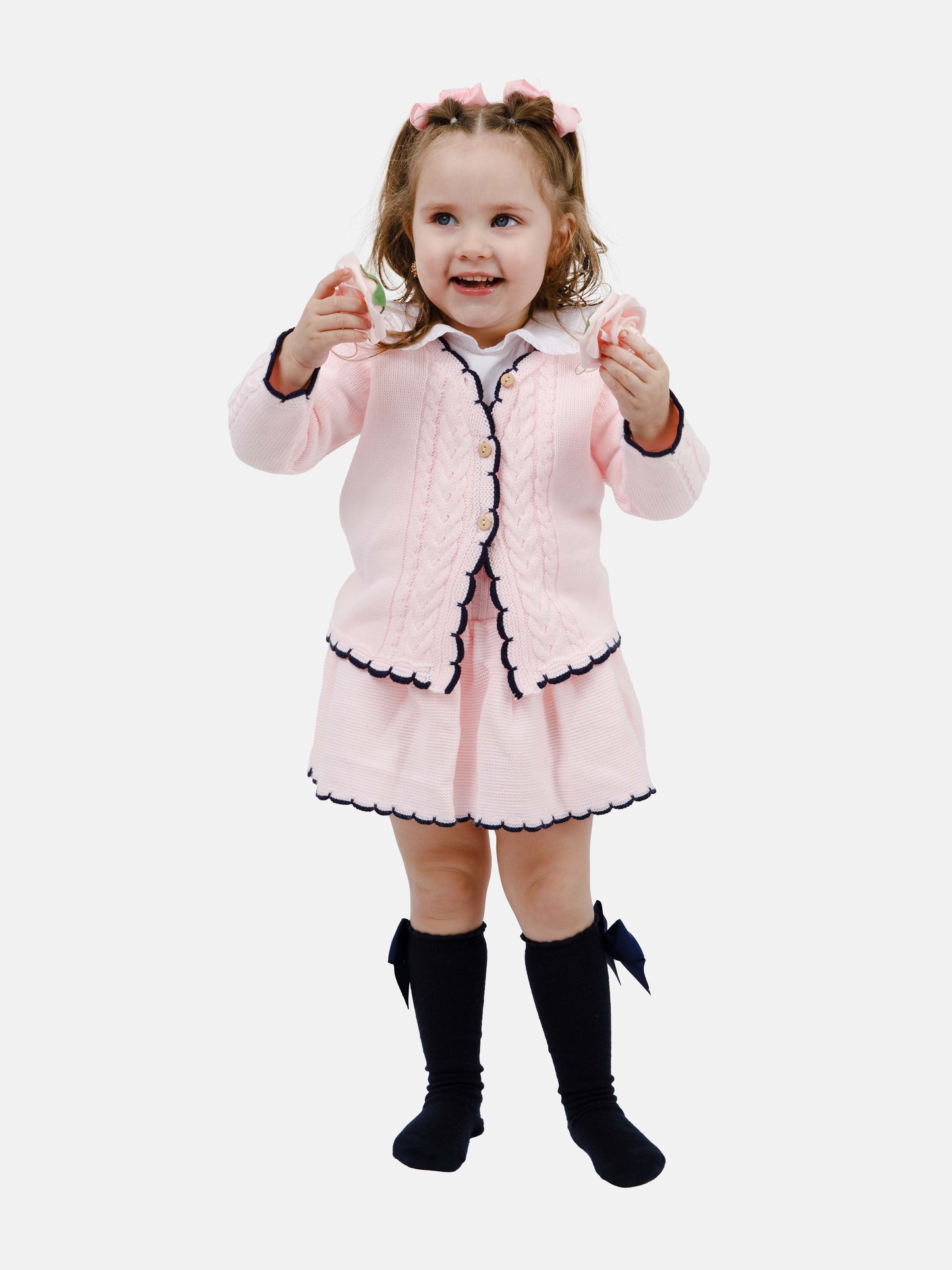 Baby Girl Viviana 3-piece Knitted Spanish Romper Set - Pink