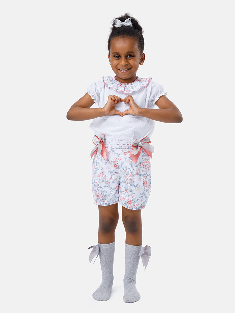 Baby Girl Lorena Collection 2-piece Floral Romper Set - Dusty Pink & Gray