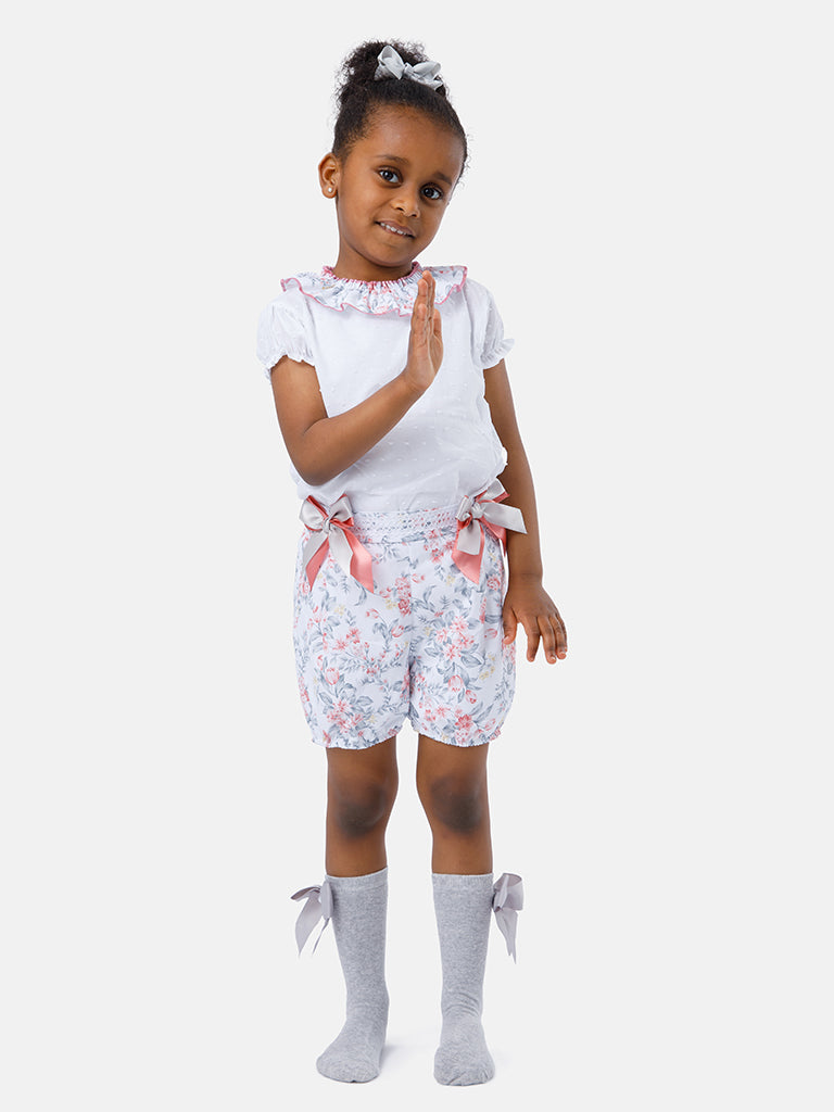 Baby Girl Lorena Collection 2-piece Floral Romper Set - Dusty Pink & Gray