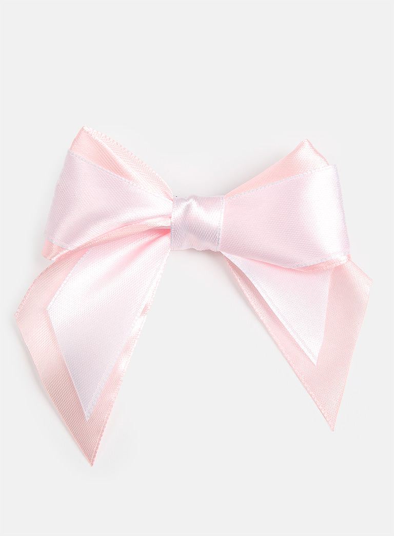 Baby Girl Satin Double Bow Hairclip - White & Baby Pink