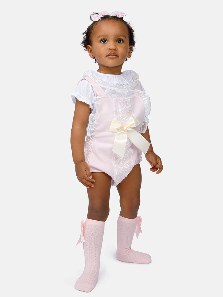 Baby Girl Renata Collection 3-piece Spanish Romper Set - Baby Pink