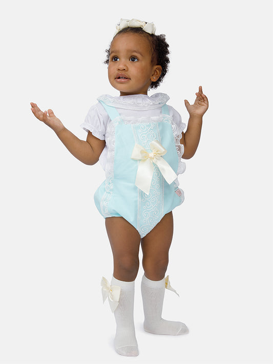 Baby Girl Renata Collection 3-piece Spanish Romper Set - Aqua Blue