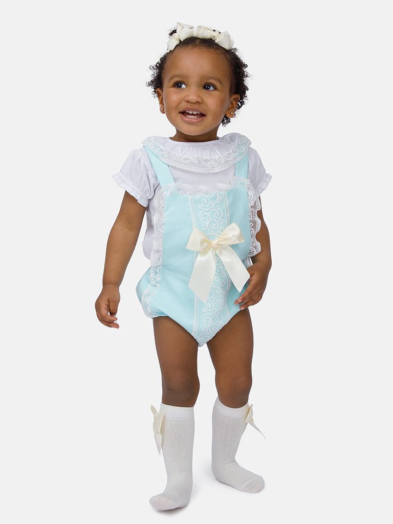 Baby Girl Renata Collection 3-piece Spanish Romper Set - Aqua Blue
