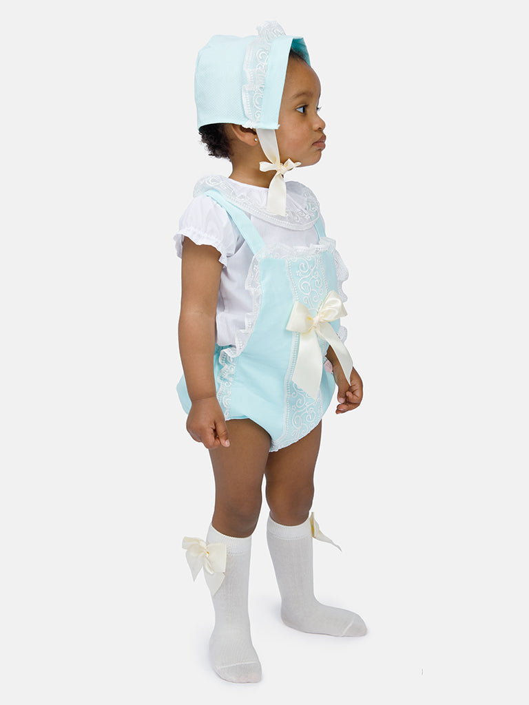 Baby Girl Renata Collection 3-piece Spanish Romper Set - Aqua Blue