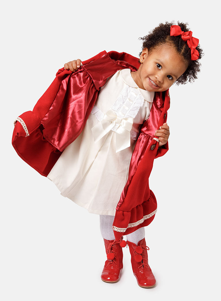 Baby Girl Elegant Spanish Coat with Lace Trim - Red