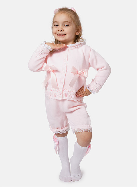 Baby Girl Bella 3-Piece Knitted Spanish Set - Baby Pink