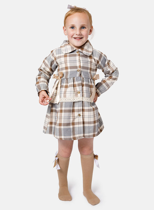 Baby Girl Kylie Collection Tartan Spanish Dress - Beige