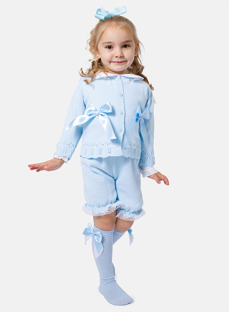 Baby Girl Bella 3-Piece Knitted Spanish Set - Baby Blue